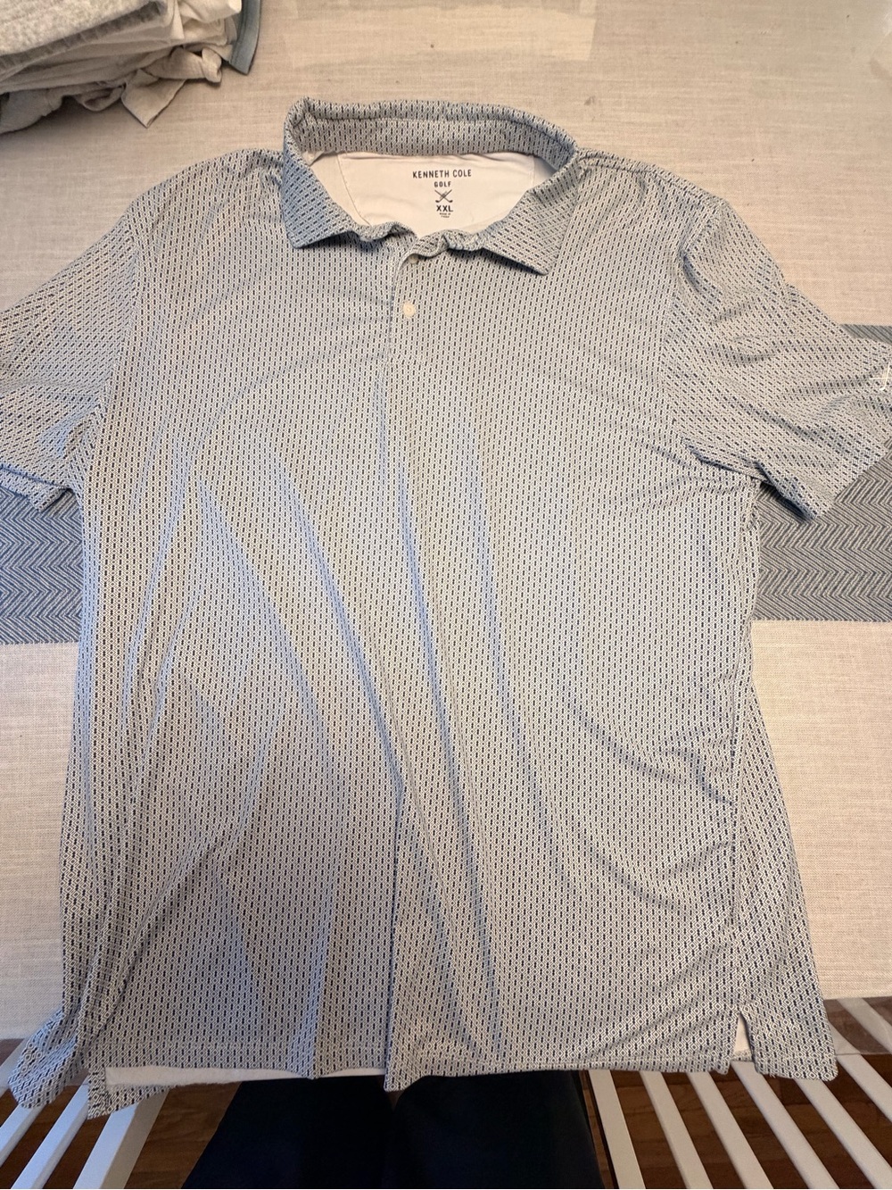 Kenneth Cole Blue Patterned Short Sleeve Polo
